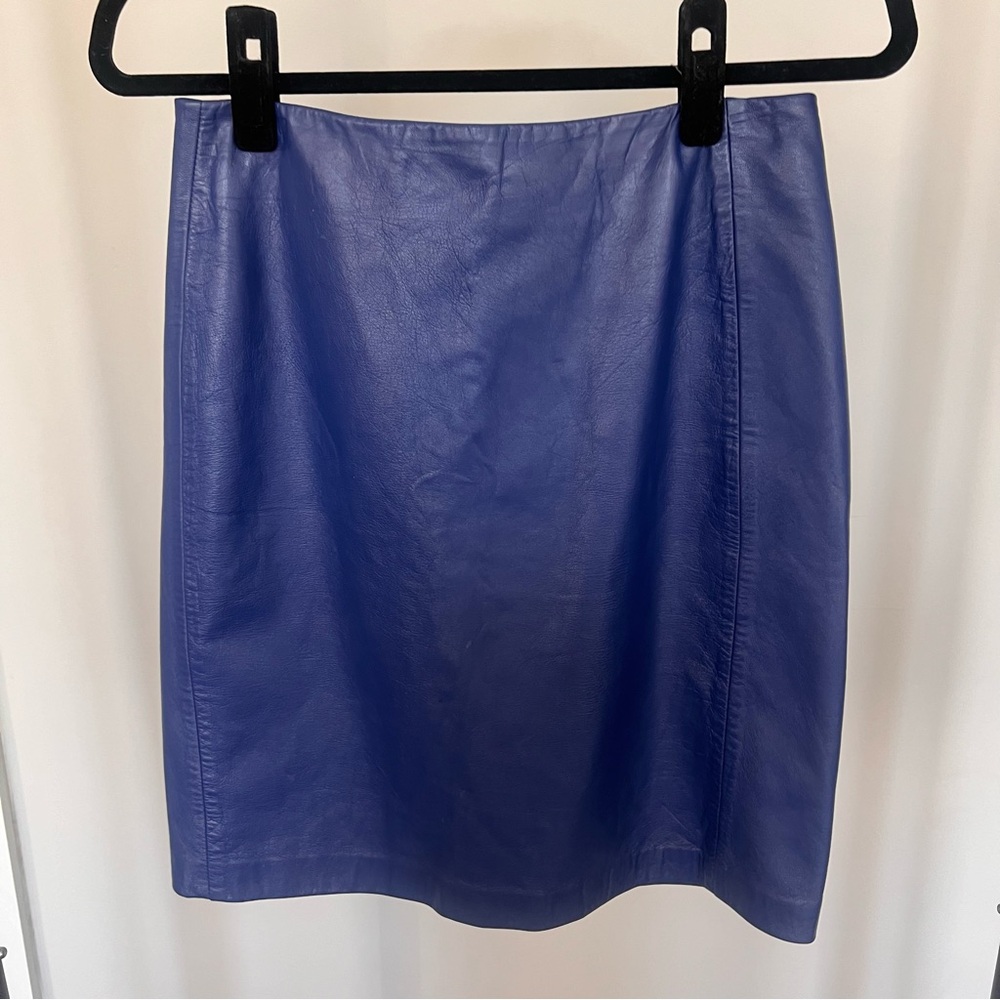 Vintage OuiSet Faux Leather Royal Blue Pencil Skirt
